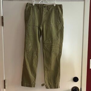 Men's Olive Green Distressed Polo Ralph Lauren Pants 30/30 Button fly and Ankle